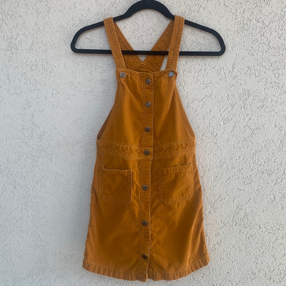 Old Navy. Gold mustard yellow corduroy coverall overall dress. Front pocket